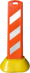 Elemento de seguridad vial el poste barricada esta fabricado en polietileno de alta visibilidad con sus tiras reflejantes